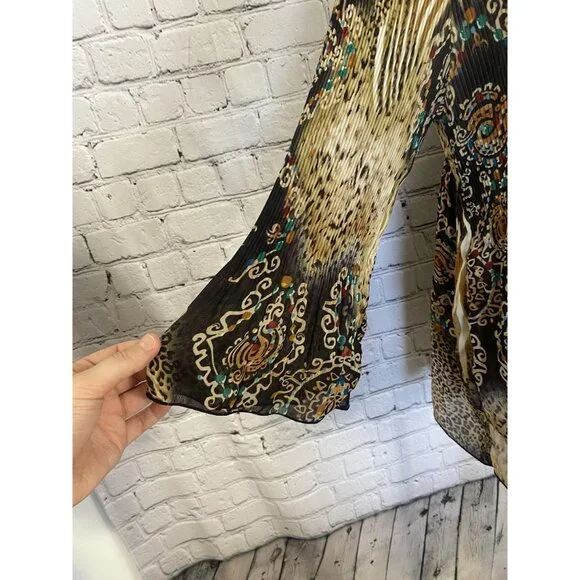 LAST CHANCE Vintage Nicola XL Plisse Animal Print Brown Pendant Blouse - Picture 3 of 8